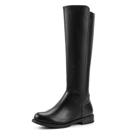 Shoe'N Tale Women's Knee High Boots Flat Low Heel Stretchy Round Toe with Side Zipper(7,Black PU)