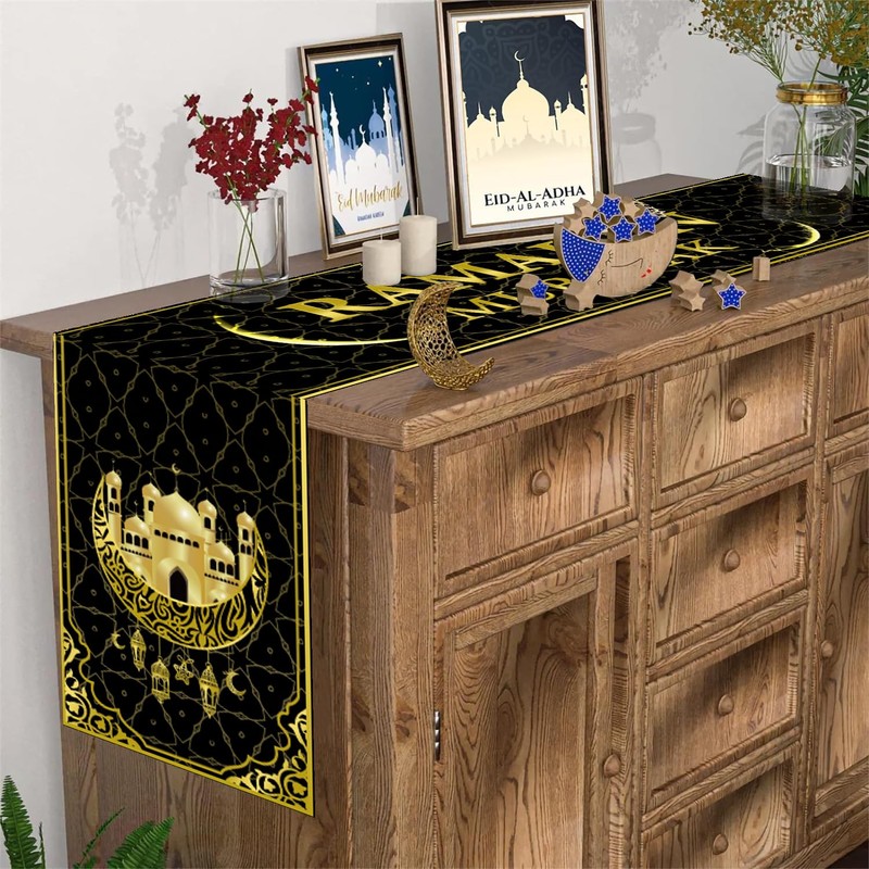 Ramadan Mubarak Table Runner Ramadan Table Decorations, Ramadan Tablecloth Happy