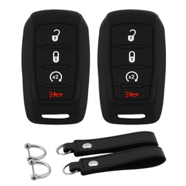 Koaudb Silicone Rubber Key Fob Cover Compatible with 2022-2019 Dodge RAM 1500 2500 3500 4500 5500 4 Buttons Smart Car Key Shell Protector with Keychain 2 Pack (DDG-BB)