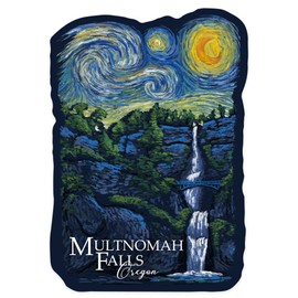Die Cut Sticker Multnomah Falls, Oregon, Van Gogh Starry Night, Contour Vinyl Sticker 1 to 3 inches (Waterproof Decal for Cars, Water Bottles, Laptops, Coolers), Small