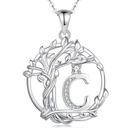 AGVANA Initial Necklace, Women's Men's Necklace, Tree of Life, Motif Pendant, Unisex, 925 Silver, Amulet, Jewelry, Accessories, Birthday, Christmas, Gift, Wrapping Supplies Included, Sterling Silver,
