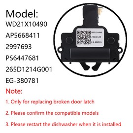 Dishwasher Door Latch, Replacement for 265D1214G001, EG-380781, AP5668411, PS6447681, Wd21x10490, 2997693 Dishwasher Door Latch and Switch Assembly