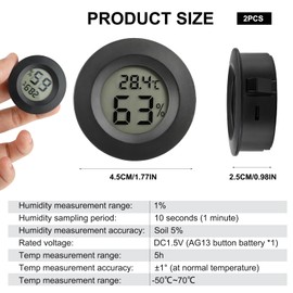 UIHRLM 2PCS Reptile Thermometer Hygrometer, Black Round Humidity Meter with LCD Digital Display for Temperature Gauge for Breeding Boxes, Incubators, Terrariums, Lizards, Tortoises, Spiders