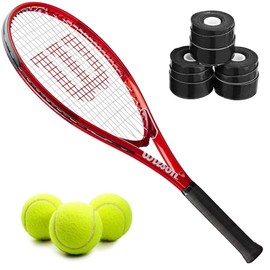 Wilson Pro Staff Precision XL 110 Tennis Racquet Bundled with a 3 Pack of Black Racket Overgrips and a Can of Tennis Balls - Lightweight Frame with Power and Durability