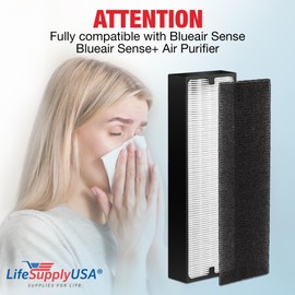 HEPA Filter & Carbon Pre Filter Replacement Compatible with Blueair Sense Blueair Sense+ Air Purifiers by LifeSupplyUSA (5-Pack)