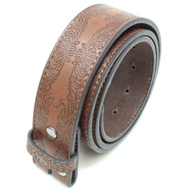 BC Belts Leather Belt Strap with Tooled Western Floral Leaf Embossed Pattern 1.5" Wide with Snaps, Brown, Large (34-36)