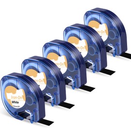 Labelife Compatible with Dymo LetraTag Iron-On Fabric Labels 18771 Iron on Labels for Clothing Tape Work with Dymo Letratag LT LT-100H LT-110T Printer, 5 Pack, Black on White,1/2-Inch x 6.5-Foot Roll