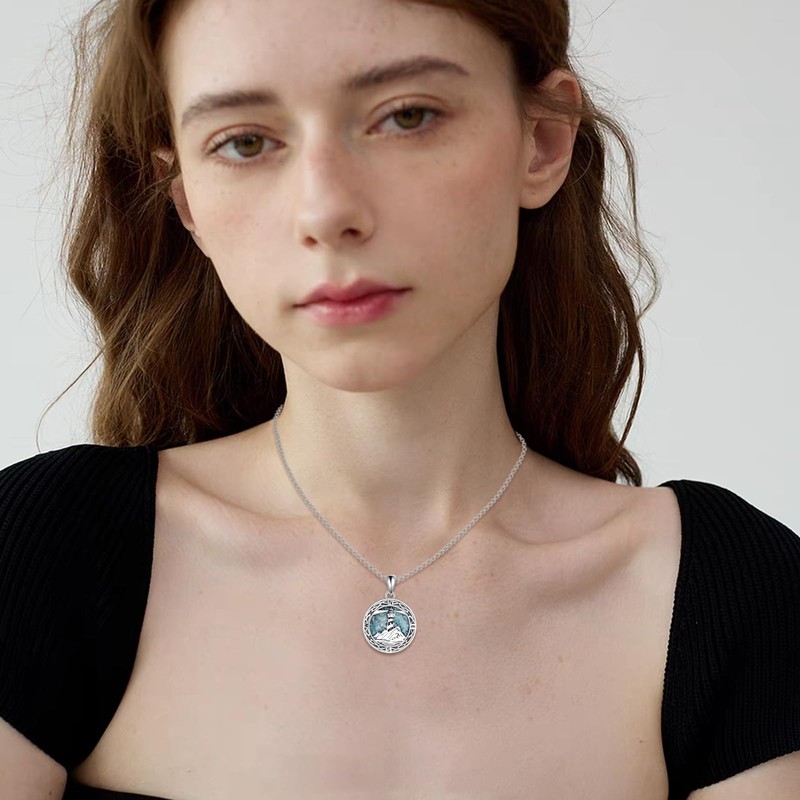 ONEFINITY Lighthouse Necklace for Women Sterling Silver Turquoise Compass Pendant
