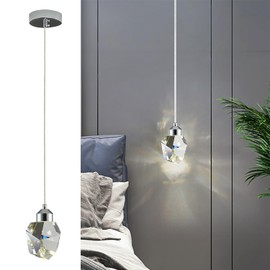 Modern Crystal Pendant Light, 3-Color LED Crystal Pendant Light, Adjustable Height Chrome Silver Ceiling Hanging Pendant Lamp, for Kitchen Island Bedroom Dining Room (Silver)