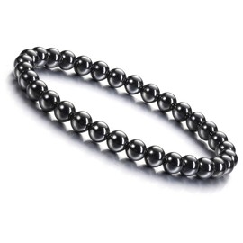 Jovivi Crystal Bracelet,6mm Natural Hematite Gemstone Healing Crystal Stone Anxiety Beaded Bracelet for Women Mens Jewellery Gifts Christmas Birthday