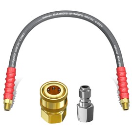 Heliwoo Pressure Washer Whip Hose 2FT, 3/8'' Hose Reel Connector for Power Washer, 248°F Hot Water Jumper with 3/8'' Quick Connect Adapter Set, Steel-Braided-4800 PSI