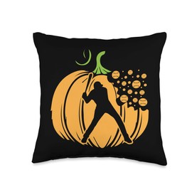 Baseball Bat-ter Player Pumpkin Fall Cool Sports Lover Gifts Throw Pillow
