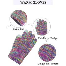 3 Pcs Kids Winter Warm Beanie Hat Gloves Scarf Set with Pompom Neck Warmer Mittens Gloves for Girls Boys Rainbow