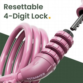 Titanker Bike Lock, Bicycle Lock 4 Feet Cable Lock 1/2 Inch Resettable Bike Locks Combination with Mounting Bracket, Bike Accessories for Bicycle, Electric Scooter, Motorcycle, Baby Pink