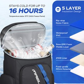 Maelstrom Backpack Cooler,36 Can Cooler Backpack,Soft Cooler Bag Insulated Leakproof,Lightweight Ice Chest Backpack,Travel Cooler Lunch Backpack for Camping,Hiking,Beach (Black)