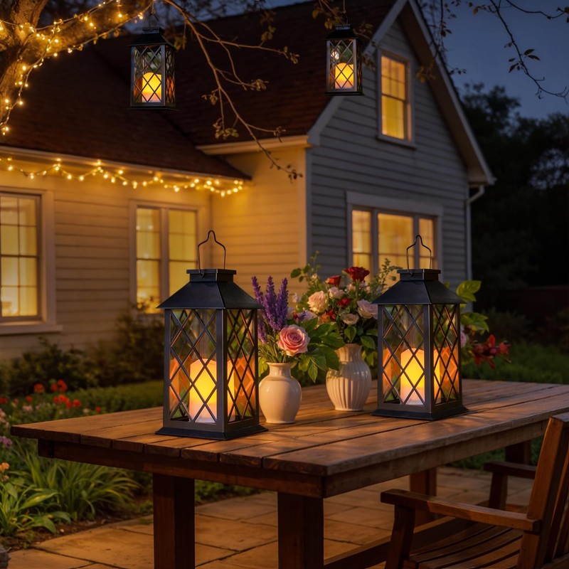 [2 Pack] TAKE ME Black 14" Solar Lanterns Outdoor Waterproof