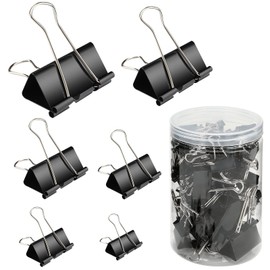Binder Clips, 145 Pcs 6 Assorted Sizes Paper Clips with Plastic Box, Metal Paper Clips Clamps for Office, School and Home Supplies, Black