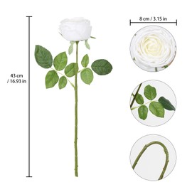 INSUNSIX White Roses Real Touch Flowers 5pcs Latex Silk Artificial Roses 16.9" White Fake Roses for Wedding Bouquet Flowers for Floral Centerpieces Home Party Decor (White)