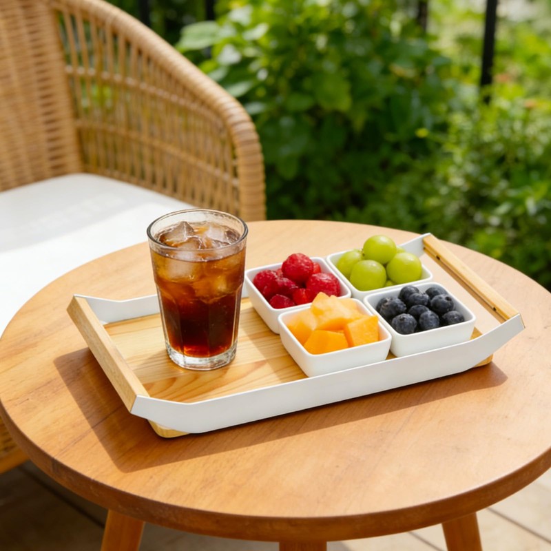 Enkrio Wood Serving Tray with Handles 16 Inches Decorative Rectangle