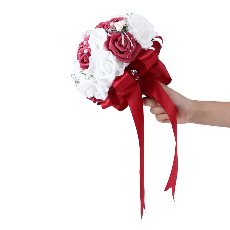 Artificial Wedding Bouquet Simulation Bridal Holding Flower Decoration Wedding SuppliesWine