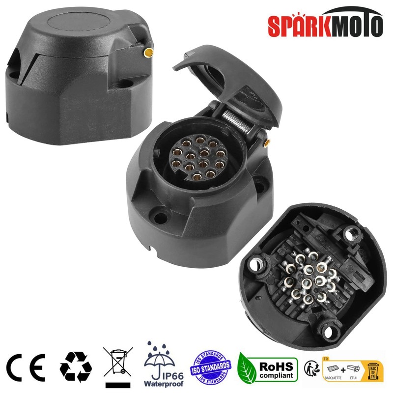 SPARKMOTO 13 Pin Trailer Plug and 13 Pin Trailer Socket,12V
