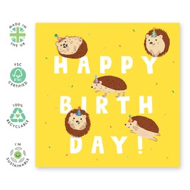 Central 23 Yellow Birthday Card Girl - Birthday Letters Hedgehog - Cute Animal Birthday Cards for Kids - Birthday Cards For Men and Women - Comes with Fun Stickers - Made in the UK Recyclable
