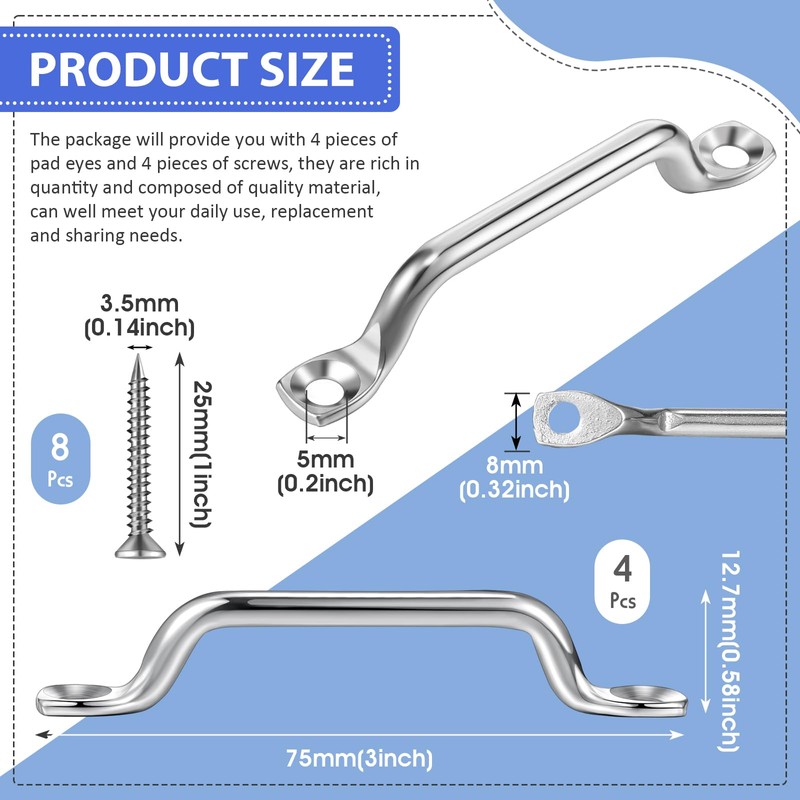 Yaocom Stainless Steel Footman Loop with Flat Head Tapping Screws