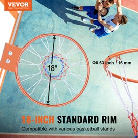 VEVOR Basketball Rim, Wall Door Mounted Basketball Hoop, Heavy Duty Q235 Basketball Flex Rim Goal Replacement with Net, Standard 18" Indoor and Outdoor Hanging Basketball Hoop