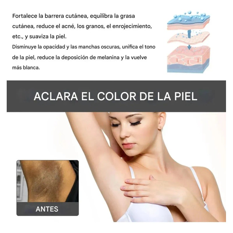 Crema Blanqueadora Iluminadora Axilas Rodillas Codos Muslos Internos Línea Bikini