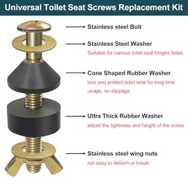 Toilet Seat Screws Replacement Kit, Metal Toilet Seat Bolts Replacement Kit, Toilet Hardware Replacement for Top Mount Toilet Seat Hinges (2 Pack)