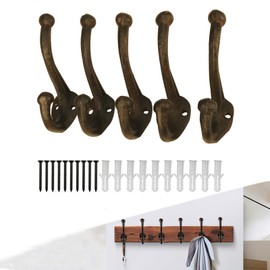 YWZHENYU 5- Pack Heavy Duty Cast Iron Hooks Vintage Wall Mounted Hooks Rustic Wall Hooks for Hanging Coats, Bags, Backpack, Towels, Hats, Farmhouse Decor with Screws