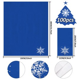 JarThenaAMCS 100Pcs Winter Guest Napkins Foil Silver Snowflake Disposable Paper Napkins Blue Snowflake Dinner Hand Napkins for Xmas Winter Party Supplies