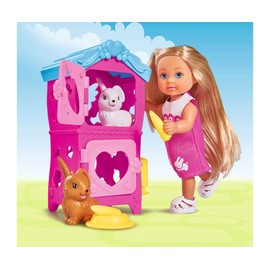 Simba 105733065 - Evi Love Cute Rabbit House, mit zweistöckigem Hasenstall und Hasen, Zubehör, Ankleidepuppe, 12cm, für Kinder ab 3 Jahren