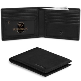 RUNBOX Wallet for Men Slim Leather Bifold RFID Blocking Minimalist Front Pocket Design with Gift Box