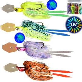 Njord Kalastus Chatterbait Novelty 2024 4 Pieces 7 g (2 x UV Active) Chatterbait Pike Bait Spinner Bait Shatter Bait Chatterbaits Pike Spinner Bait Shatterbait Chatterbait Perch Bait