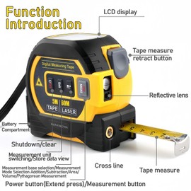 2025 New The Almighty Ruler, Almighty Tools Tape Measure, 3 in 1 Rangefinder Tape Measure, Digital Tape Measure, Handheld Electronic Digital Tape Measure with LED Display (Yellow -196 ft/60 m)