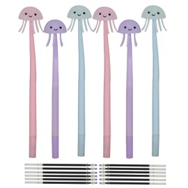 Lopenle 6PCS Novelty Jellyfish Pens Wiggle Gel Pens Soft Silicone Ballpoint Pens Bendable Pen With12 Pieces Refills Black Ink 0.5mm For School Office Home Stationery Store