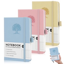 Hopton Notebook A6, 3 Piece Notebook Set, 192 Pages, 80 g/m², Leather Notepad, Notebook A6 Lined, Notebook Small, Journal Book, Travel Diary, Embossed Tree Design (Light Green, Light Blue, Light