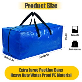 Gabotrie 5 Pack Moving Bags Heavy Duty, Extra Large Storage Bag, Moving Totes with Handles & Zippers, Reusable Space Saving Storage Tote, Packing Bags College Clothes Dorm Travel (Blue)