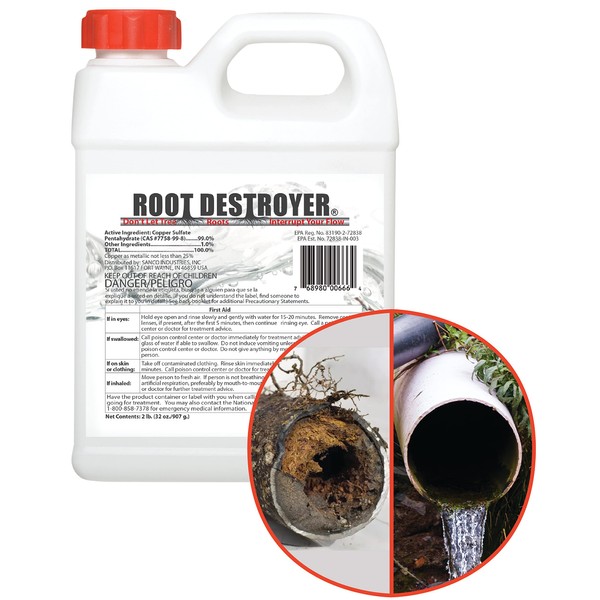 Root Destroyer – 2lbs- Root Killer for Sewer & Pipe Lines- Stops New Growth – Safe for All Plumbing