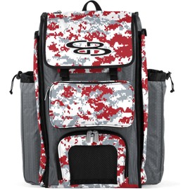 Boombah Catchers Superpack Bat Bag Digital Camo Gray/Red - 23-1/2" x 13-1/2" x 9-1/2" - Multiple Colors - Holds 4 Bats - Backpack Version (no Wheels)