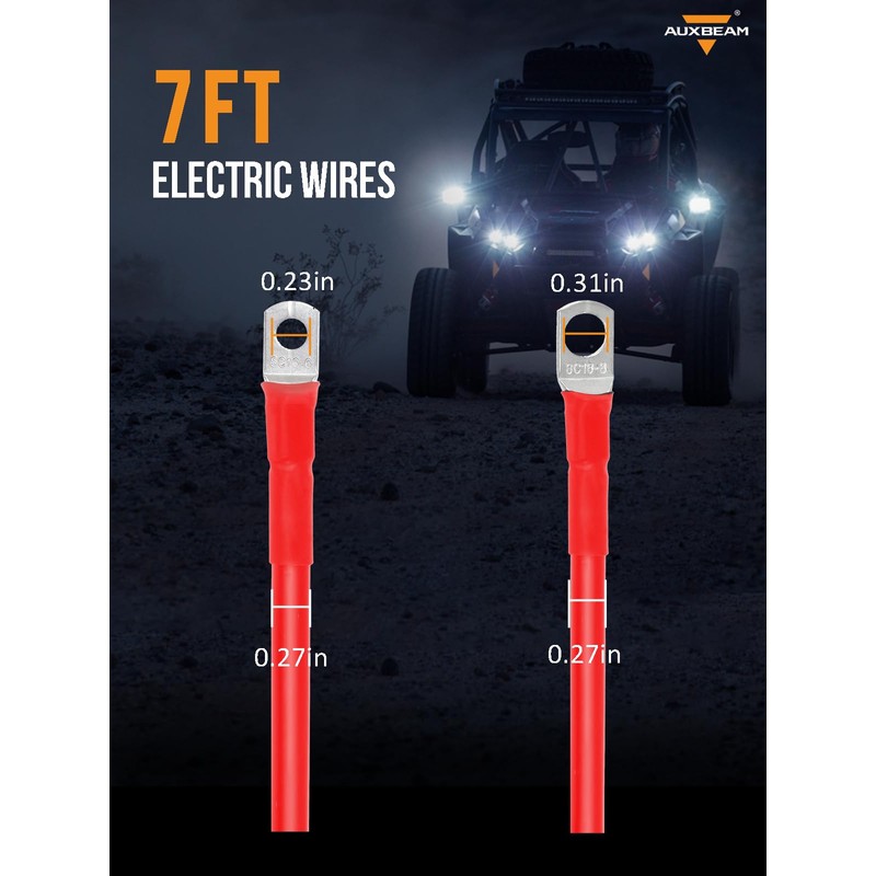 Auxbeam 7FT 7AWG Battery Cables with 0.23" and 0.31" Tinned