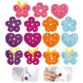 15uds Cubrebotones, 3 Estilos Adorables Cubiertas Botones Ganchillo con Forma Corazón Flor y Mariposa Ideales para Camisas Vestidos Abrigos Suéteres Mujer