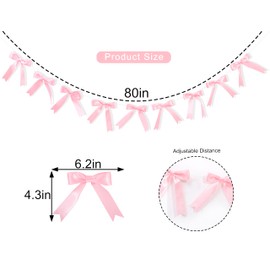 AOQURE Pink Ribbon Bow Banner/Garland - Wedding & Bridal Shower Decorations, Girl's Birthday Banner, She's Tying The Knot Party Decor, Pink Bow Garland Photo Props