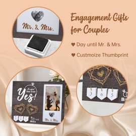 Wovla Engagement Gifts for Couple, Wedding Countdown Heart Thumbprint Engagement Picture Frame and Ink Kit, Best Engagement Gifts for Newly, Fiance Gifts- He Asked, She Said Yes Bride to be Gift