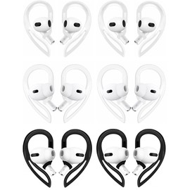 ALXCD Ear Hooks Compatible with AirPods Pro 2 & AirPods, 6 Pairs Adjustable Over-ear Soft TPU Ear hook [Anti Slip][Anti Lost], Compatible with AirPods Pro 2 AirPods3 All Generations, Black White Clear