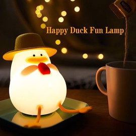 WATSAVPUP Happy Duck nightlight with hat Christmas Gift Silicone nightlight Cute Bedroom Decoration nightlight Mini LED Children Cute nightlight Bedside Light Birthday Gift Room Decoration