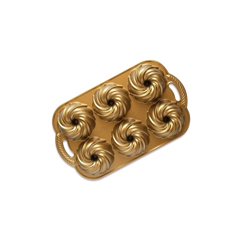 Nordic Ware Swirl Bundtlette Pan, 6-Cavity, Gold