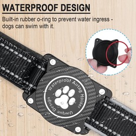 OKVSKO Airtag Dog Collar with Waterproof Air Tag Holder, Luminous Reflective, Soft Padded, Adjustable Nylon Pet Collar for Small Medium Large Heavy Duty Dogs,Black, L