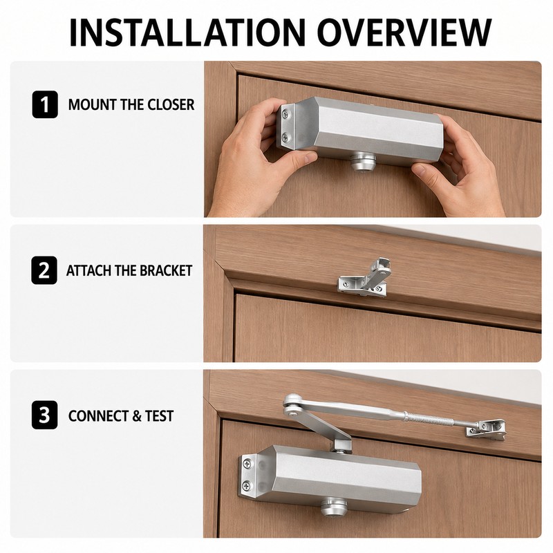 Heavy-Duty Automatic Hydraulic Door Closer for 55-143 lb Doors
